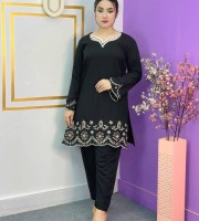 Black Embroidered Women's Kurti Pant Set 2-pic co-ord set
