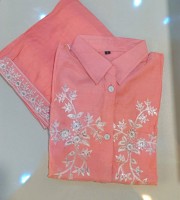 Lilen Embroidery Carcopi Co-Ord – পিচ রঙের প্রিমিয়াম লেডিস কো-অর্ড সেট